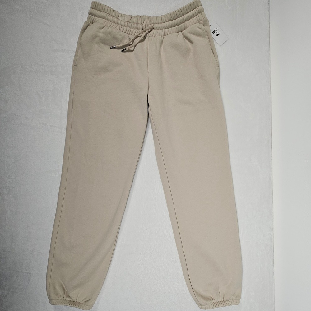 MODE OF‎ ONE Tan Beige Sweatpants Joggers Fleece Wall Drawstring Elastic Waist